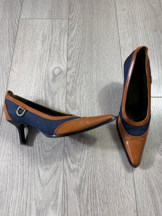 Vintage Y2K Kenzo Leather Denim Pointed Toe Heels - Picture 2 of 14